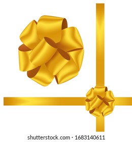 Hand drawn decorative yellow colored bow ribbon. Bow page decoration, packaging, invitation elements, Christmas, Valentine, birthday, holiday gift wrapping elements