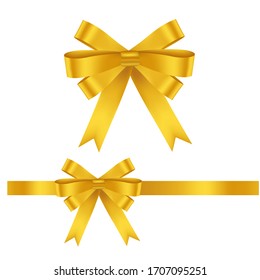 Hand drawn decorative yellow-colored ribbons. Bow page decoration.