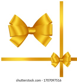 Hand drawn decorative yellow-colored ribbons. Bow page decoration.