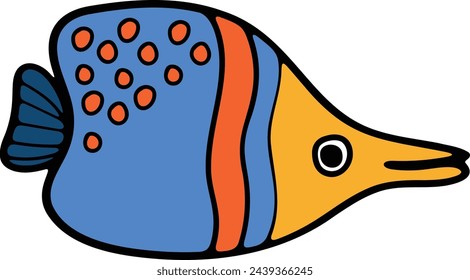 Hand Drawn deep sea fish in flat style isolated on background