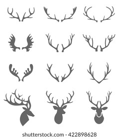 Hand Drawn Deer Antlers Vectors. Isolated on white.