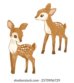 Hand Drawn Deer, Cute Cartoon Fawn with Spotted Fur Vector Illustration