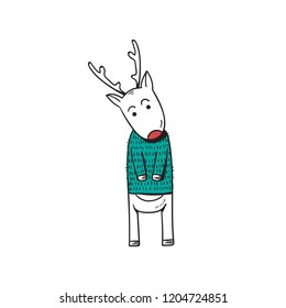 Hand drawn deer enjoying a Christmas holiday