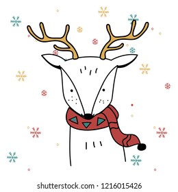 Hand drawn deer enjoying a Christmas holiday