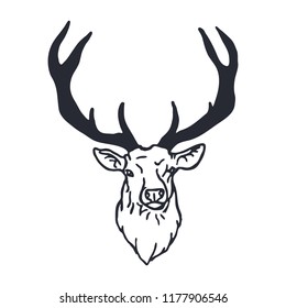Hand Drawn Deer Head on White Background. Vector illustration