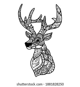 Hand drawn of deer head zentangle arts . vector illustration