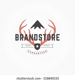 Hand drawn Deer horns Logo Vintage Style for Logotype, Label, Badge and other design. Vector illustration.