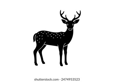 Hand drawn Deer in a minimal linocut style. silhouette black color