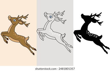 Hand drawn Deer silhouette vector illustration,Hand drawn animal silhouette illustration,Deer side view silhouette vector illustration monochrome.