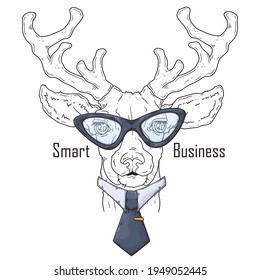 Hand drawn deer with tie Vector. Isolated objects for your design. Each object can be changed and moved.