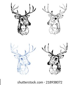Hand drawn deers-Head. Vector Illustration.