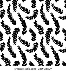 Hand drawn delicate decorative vintage leaves in black and white. Elegant seamless pattern. Vector illustration.