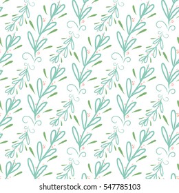 Hand drawn delicate decorative vintage leaves. Elegant seamless pattern. Vector illustration.