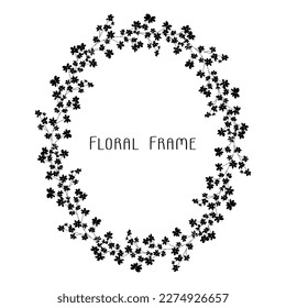 Hand drawn delicate floral frame, a wreath of black small flowers