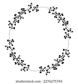 Hand drawn delicate floral frame, a wreath of black small flowers