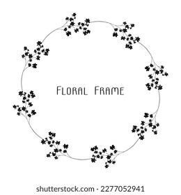 Hand drawn delicate floral frame, a wreath of black small flowers