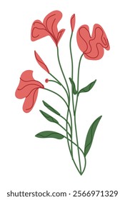 hand drawn delicate flowers, red flower arrangement vector drawing EPS 10.