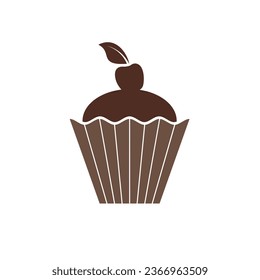 Hand drawn delicious chocolate cupcake in cartoon style. Vector illustration of sweets, dessert, pastries