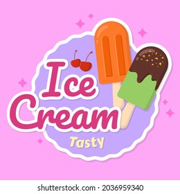 Hand drawn of delicious colorful ice cream tasty sticker label vector stock