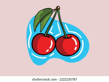 Hand drawn Delicious and fresh cherry fruit, isolated flat icon design vector illustration. Cartoon style.
