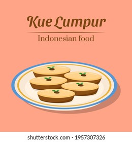 Hand drawn delicious lumpur cake or kue lumpur traditional Indonesian food made from flour egg and coconut cream vector design