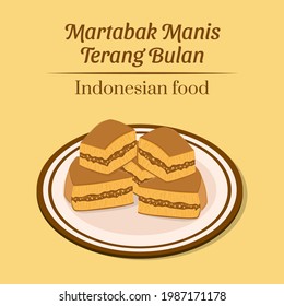 Hand drawn delicious martabak manis terang bulan traditional indonesian food snack stuffed sweet pancake with chocolate and peanut sprinkle filling vector design