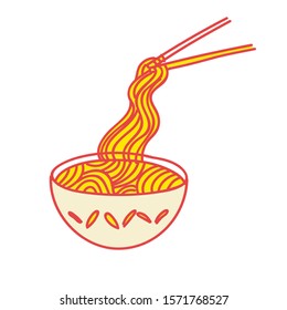 Hand drawn Delicious Noodle in The Bowl Doodle Illustration