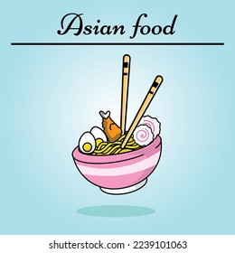 	
Hand drawn delicious noodles and chopsticks illustration design