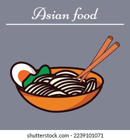 	
Hand drawn delicious noodles and chopsticks illustration design