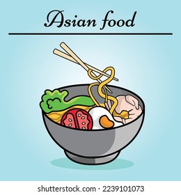 	
Hand drawn delicious noodles and chopsticks illustration design