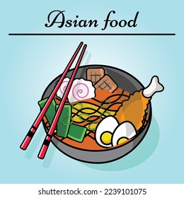 	
Hand drawn delicious noodles and chopsticks illustration design