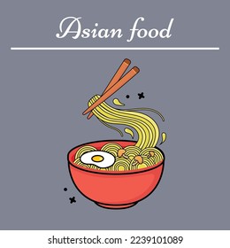 	
Hand drawn delicious noodles and chopsticks illustration design
