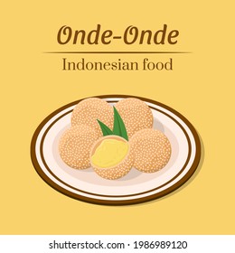 Hand drawn delicious onde-onde traditional indonesian food snack fried glutinous dumpling with sweet green bean paste filling and sesame seeds sprinkle vector design