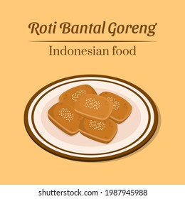 Hand drawn delicious roti bantal goreng or dough pillow Indonesian traditional food snack Made from flour, egg, yeast vector design