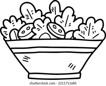 Ilustración de ensalada de verduras humedecidas Hand Drawn aislada en el fondo