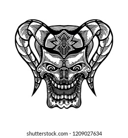 Hand Drawn Demon Face Tattoo Design Vector