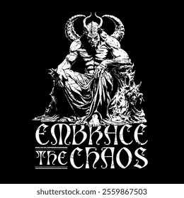 HAND DRAWN DEMON HELL CHAOS METAL MUSIC SATANIC HARDCORE DEVIL GOTHIC APOCALYPSE VINTAGE TSHIRT TEE PRINT FOR APPAREL MERCHANDISE