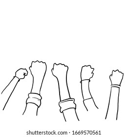 hand drawn Demonstration, revolution, protest raised arm fist with Fight for Your Rights caption. arm silhouette on isolated background. Vector illustration.