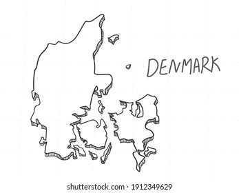 Hand Drawn of Denmark 3D Map on White Background.