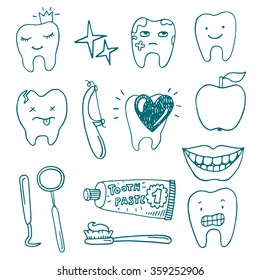 Hand drawn dental care doodle set