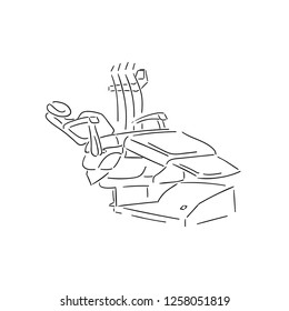 Hand drawn dental unit, armchair, medical eqipment, cketch.