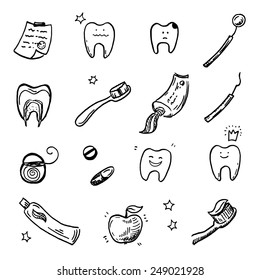 Hand drawn dentist tools icons set