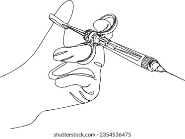 Hand Drawn Dentist's Syringe Vector Clip Art: Local Anesthesia Sketch, Doctor's Hand Holding Dental Syringe Vector: Local Anesthesia Illustration