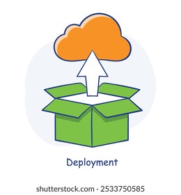 Ícone de implantação desenhado à mão que ilustra o lançamento do software em ambientes de nuvem e de produção.