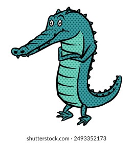 Hand drawn depressed alligator halftone color vector illustration