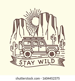 Hand drawn desert adventure line illustration