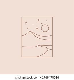 Hand drawn desert landscape and sky logo design vector. Suitable for travel guide, vacation, tourist destination