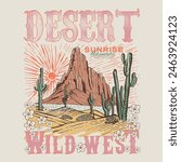 Hand drawn Desert Vintage Retro Pastel Color look wild west , women