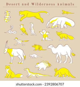 hand drawn desert and wilderness animal illustration set