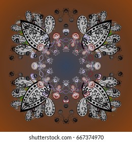 Hand drawn design with abstract winter doodles. Merry Christmas and Happy New Year lettering quote. Abstract vector snowflakes on background ornamental pattern.